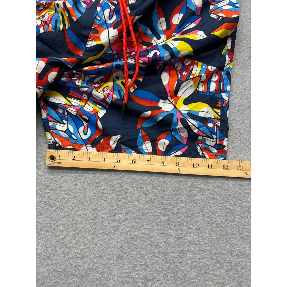 Broken Threads Mens Tropical Leaf Print Swim Trunks Navy Multicolor Size M